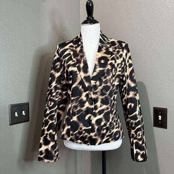 Calvin Klein Black and Tan Blazer leopard print Statement - Picture 1 of 8
